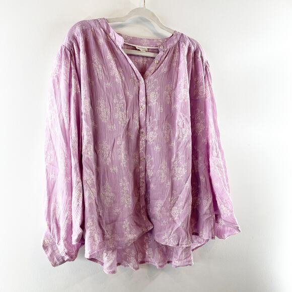 Pilcro Anthropologie The Sidney Batwing Button Up Cotton Blouse Top Pink Large - Picture 7 of 9